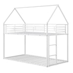 Twin Over Twin Metal Bunk Bed with Roof and Ladder