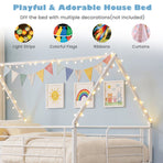 Twin Over Twin Metal Bunk Bed with Roof and Ladder