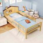 Montessori Bed with House-Shaped Headboard and Built-in Storage Shelf