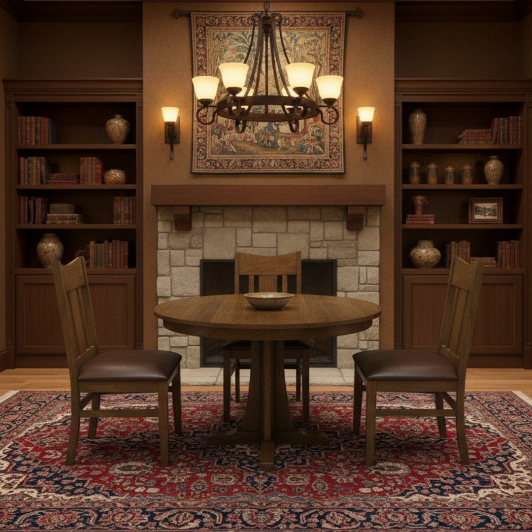 Mission Quarter Sawn Oak Round Dining Table Set - 40