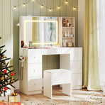 Vanity Desk with Mirror and Lights in White