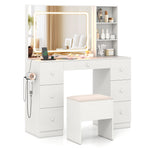 Vanity Desk with Mirror and Lights in White