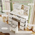 Vanity Desk with Mirror and Lights in White