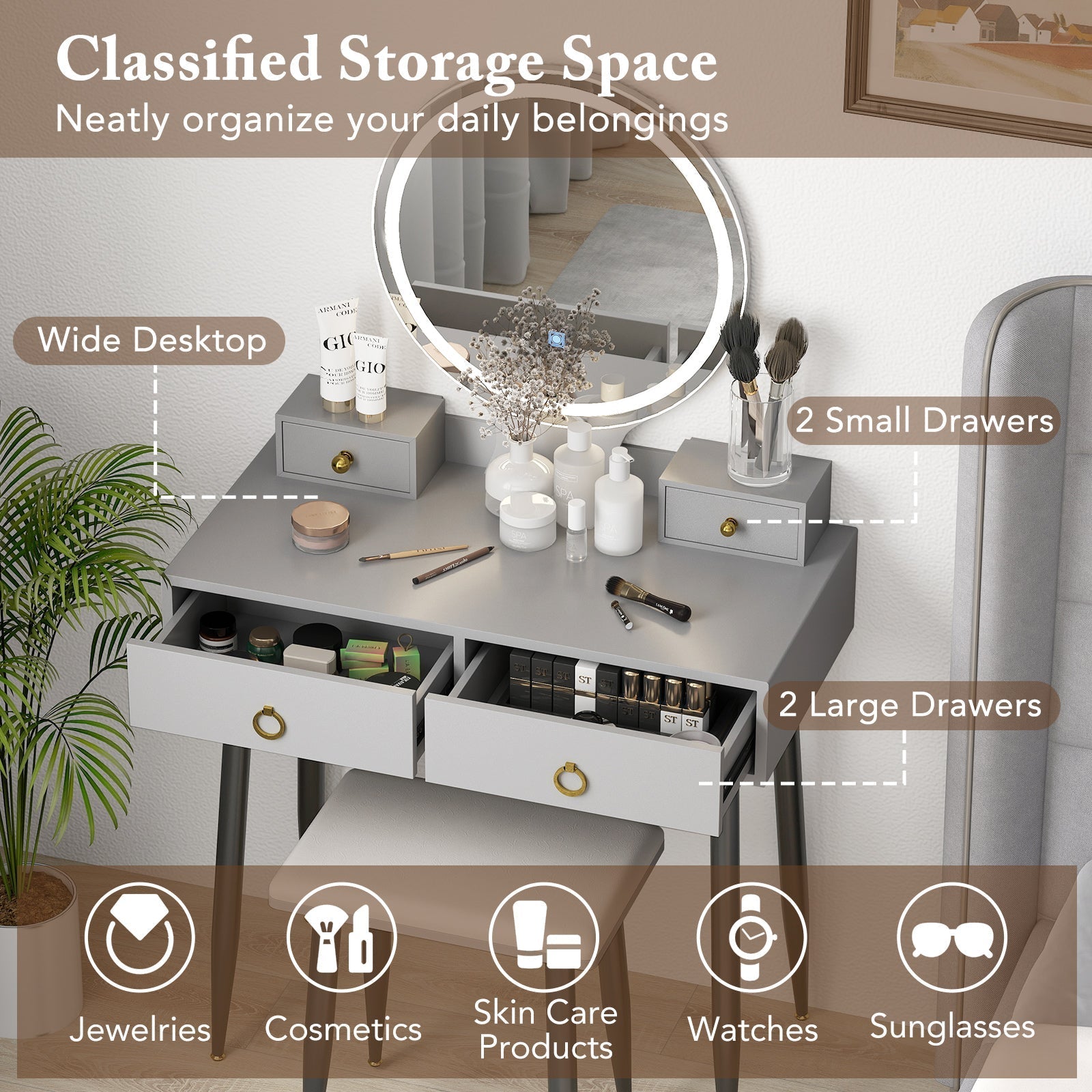Vanity Table Set with Mirror