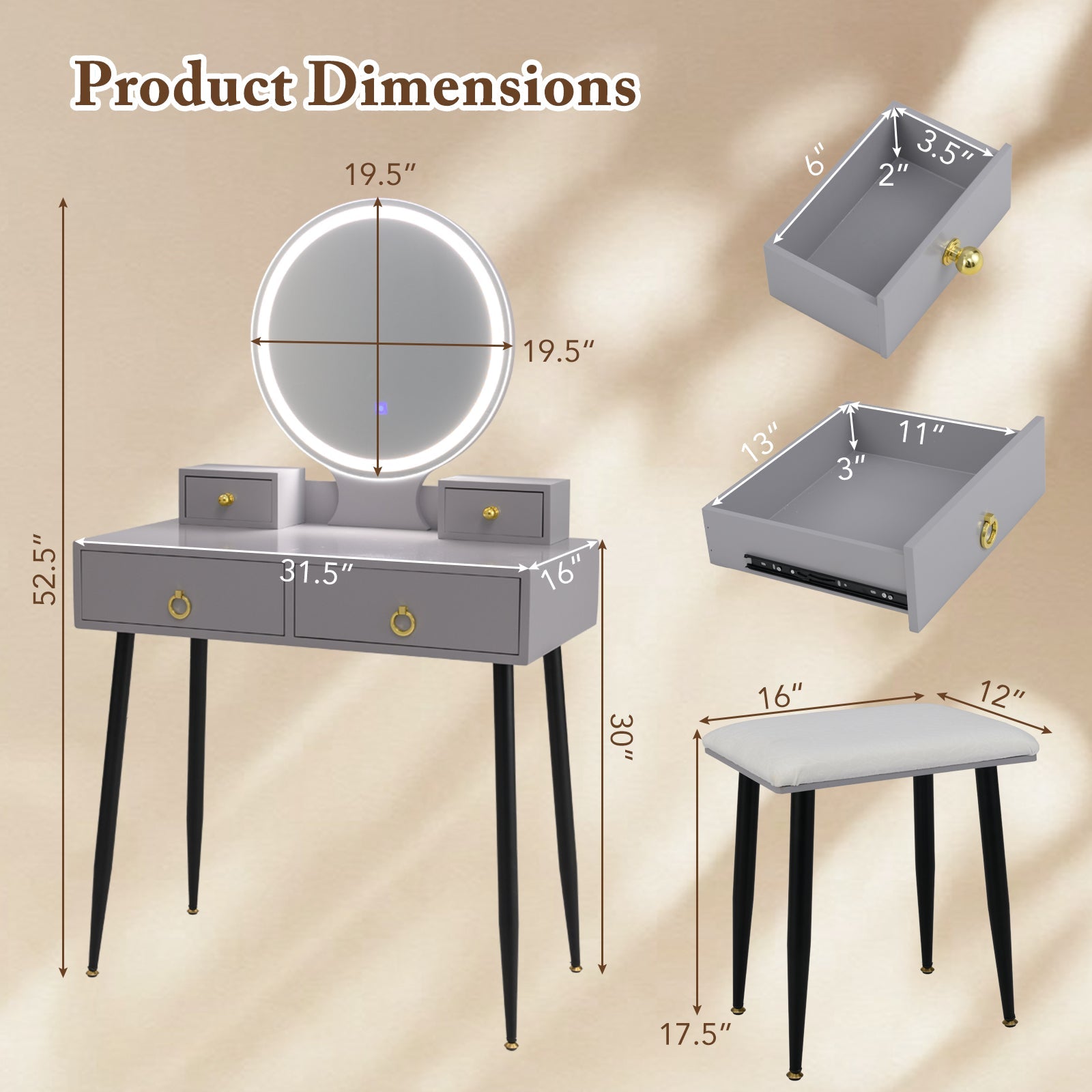 Vanity Table Set with Mirror