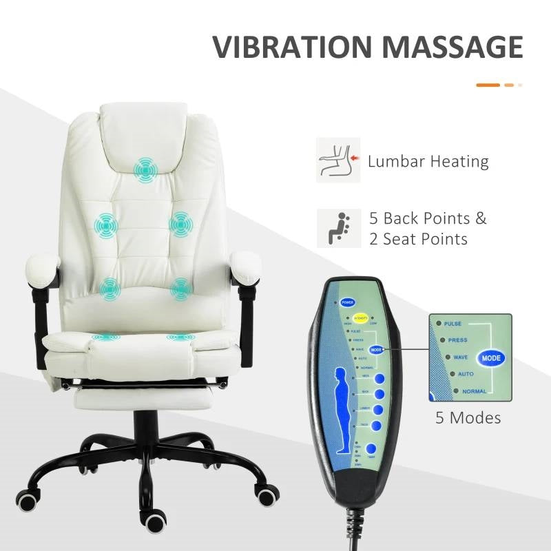 White Vibrating Back Massage Adjustable Office Chair