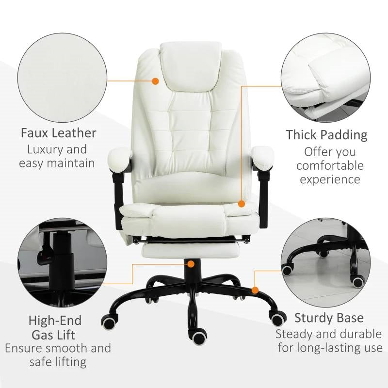 White Vibrating Back Massage Adjustable Office Chair