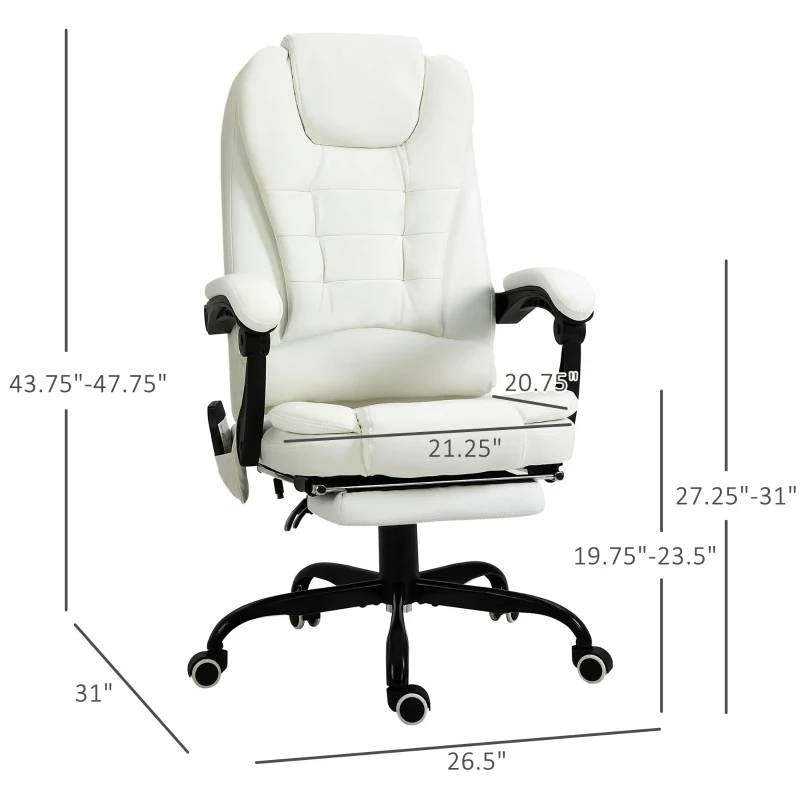 White Vibrating Back Massage Adjustable Office Chair