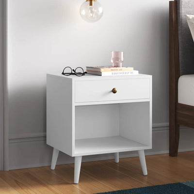 Mid-Century Modern Nightstand in White Wood Finish