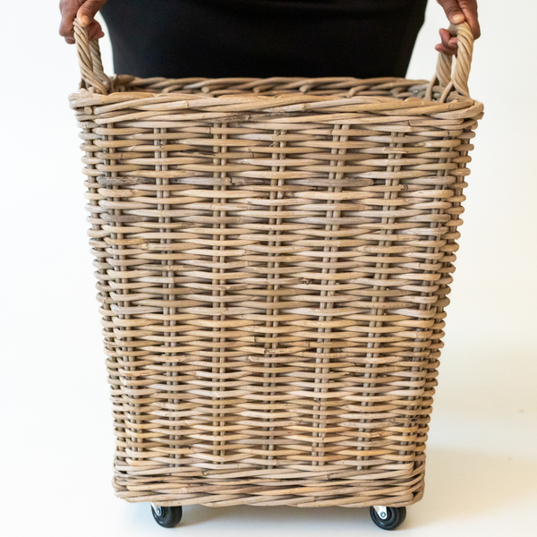 Handmade Rattan Square Storage Basket on Wheels