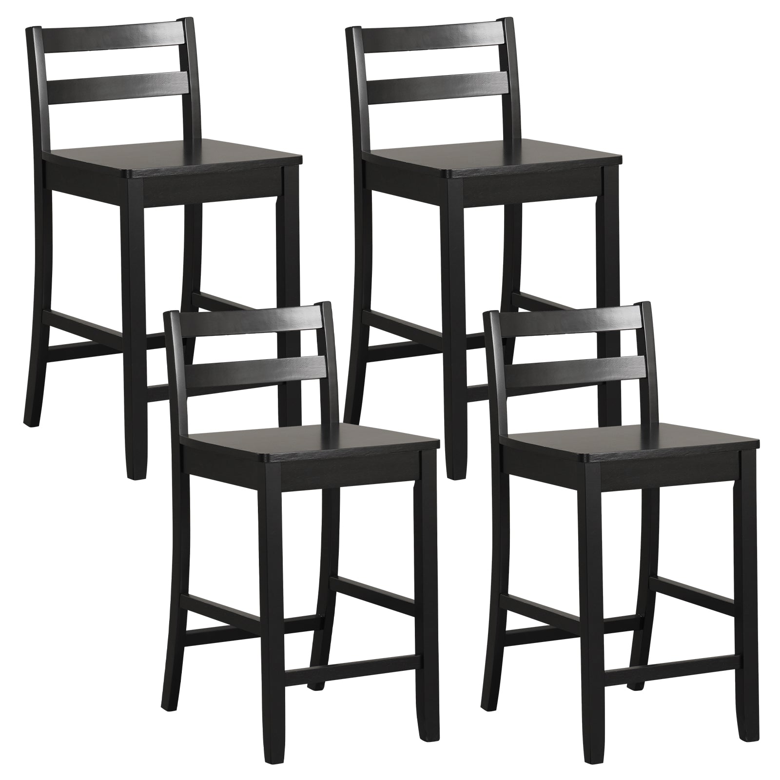 Wooden Bar Stools Set of 2 with Ergonomic Backrest and Footrest