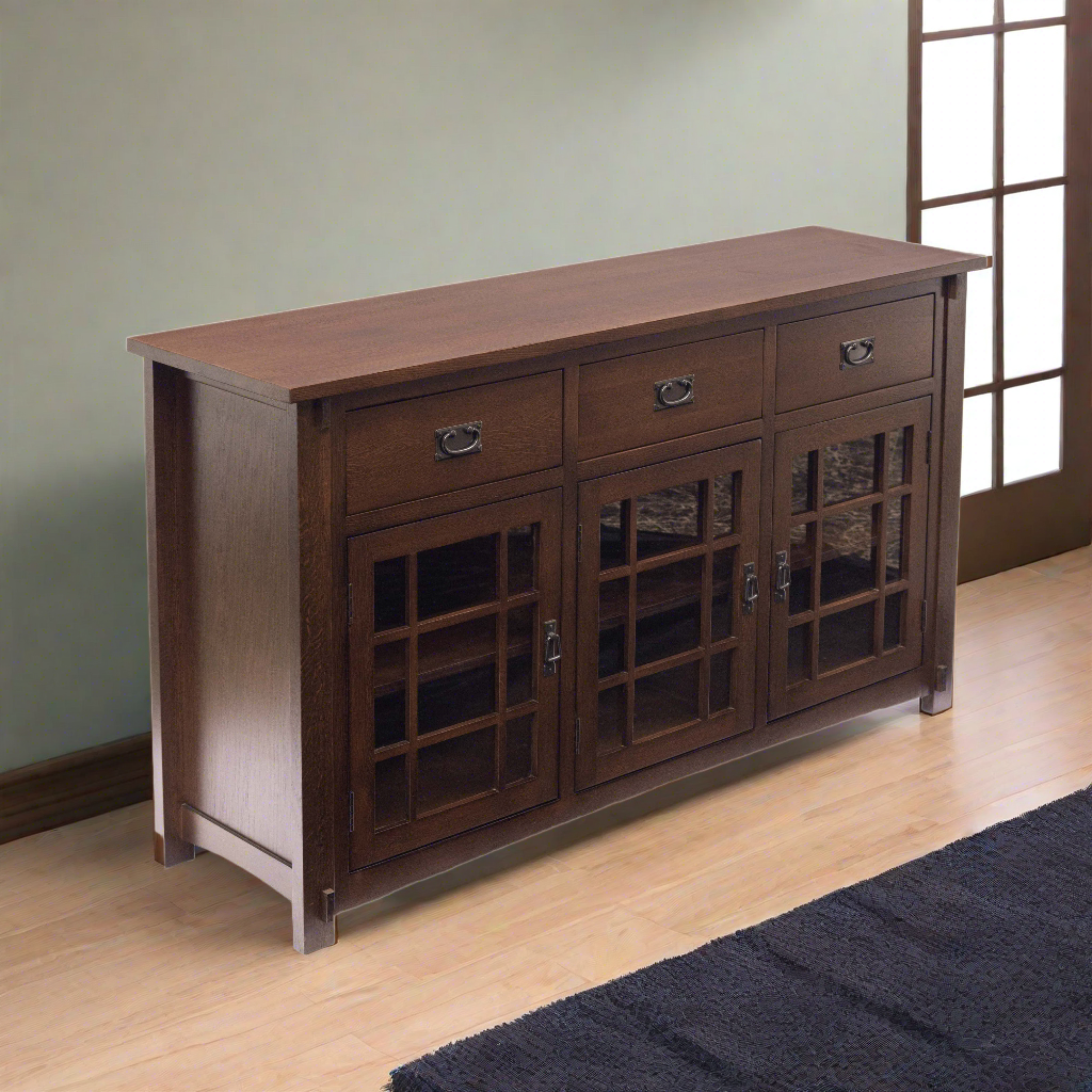 (Micheal's Cherry) Craftsman Mission Solid Oak Sideboard - 65