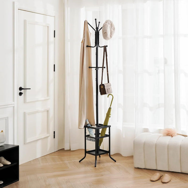 Black Metal Coat Rack with Umbrella Holder