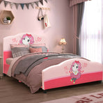 Girl's Upholstered Platform Toddler Girl Pattern Bed