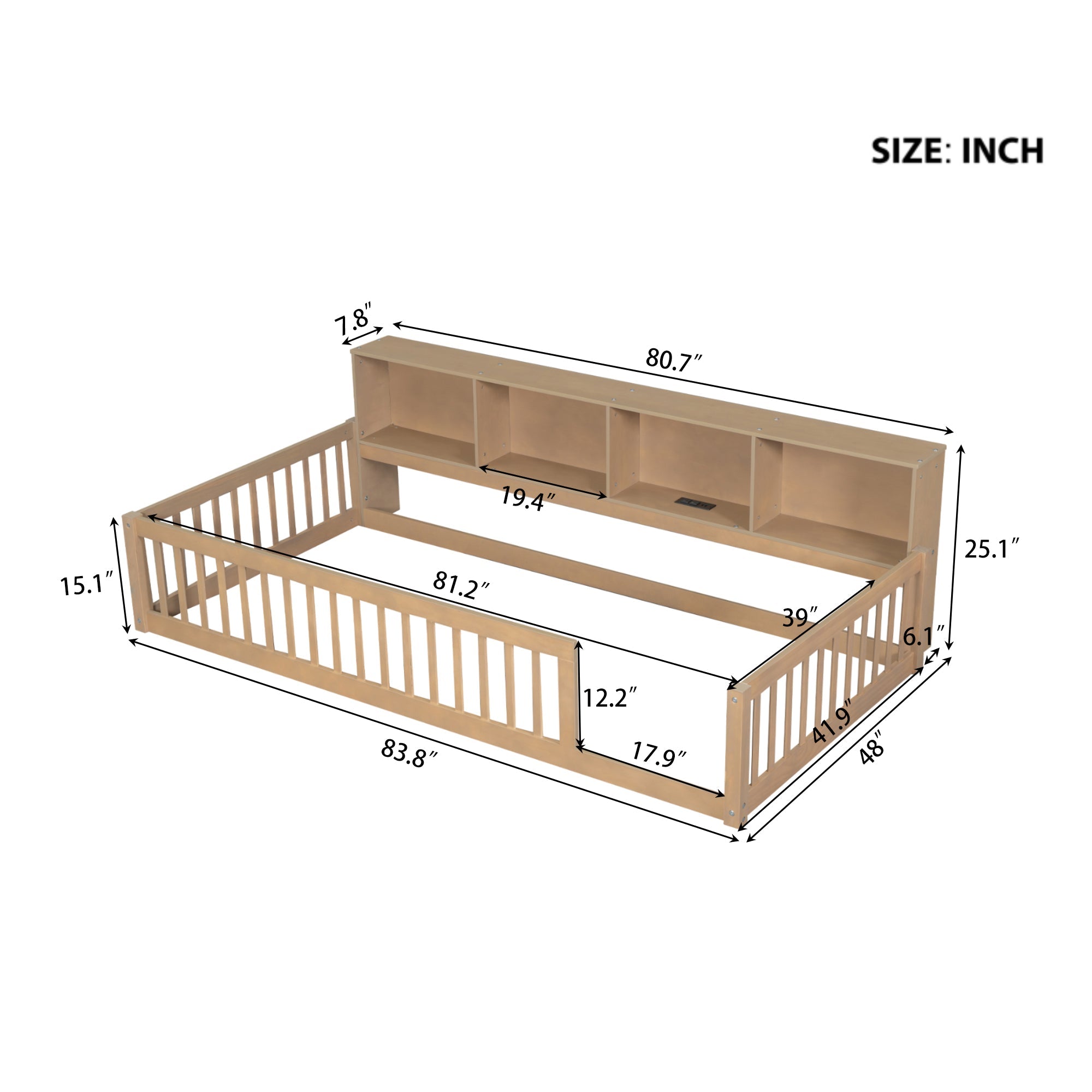 Wood Twin XL Bed with Storage Cabinets