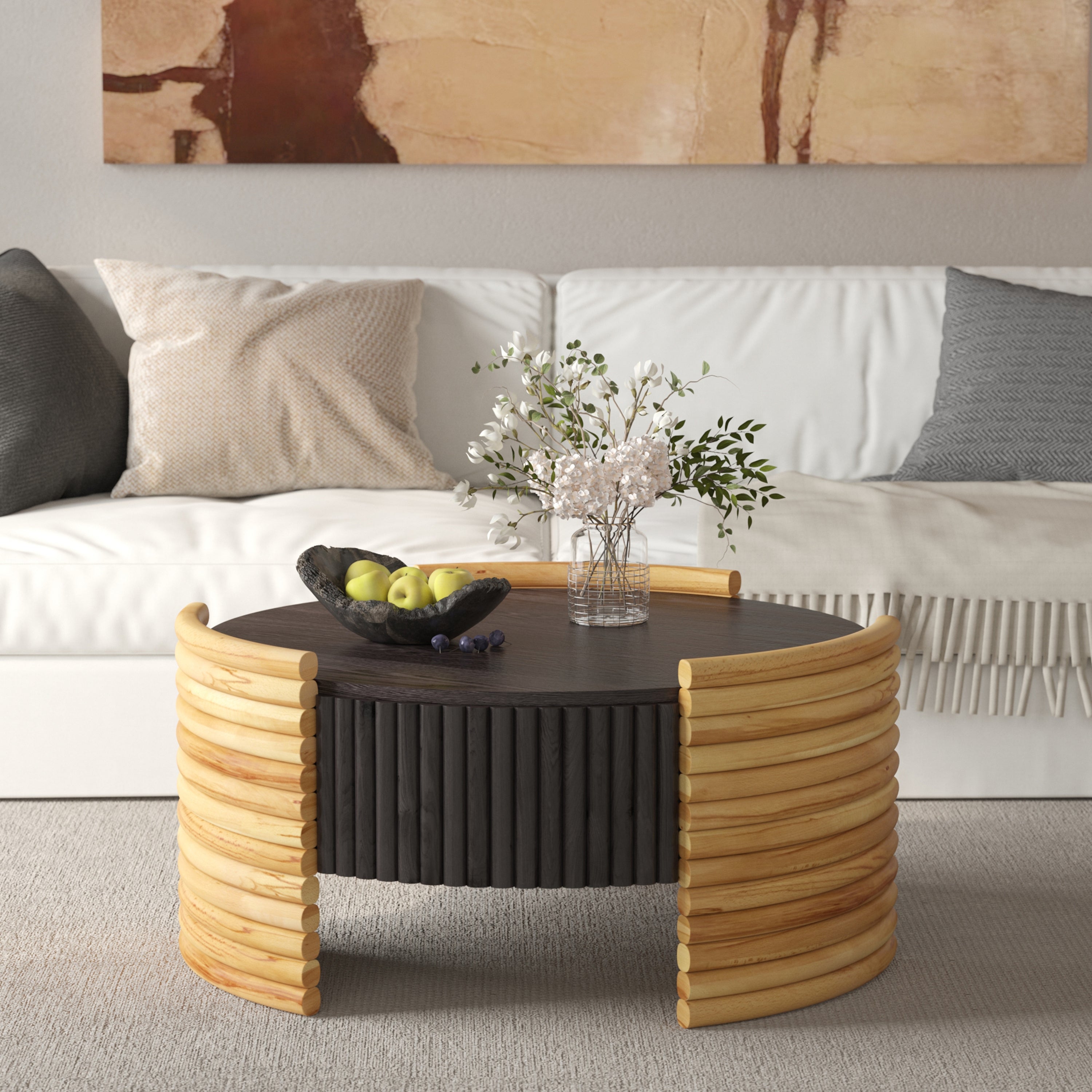 Modern Colorblocked Striped Coffee Table