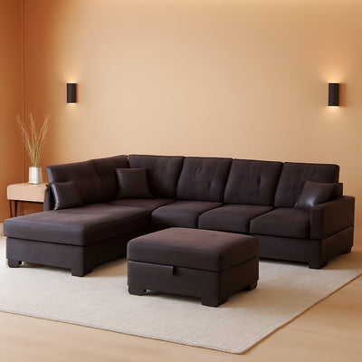 Ponliving Espresso L Shaped Sectional Sofa Set Left Hand Facing