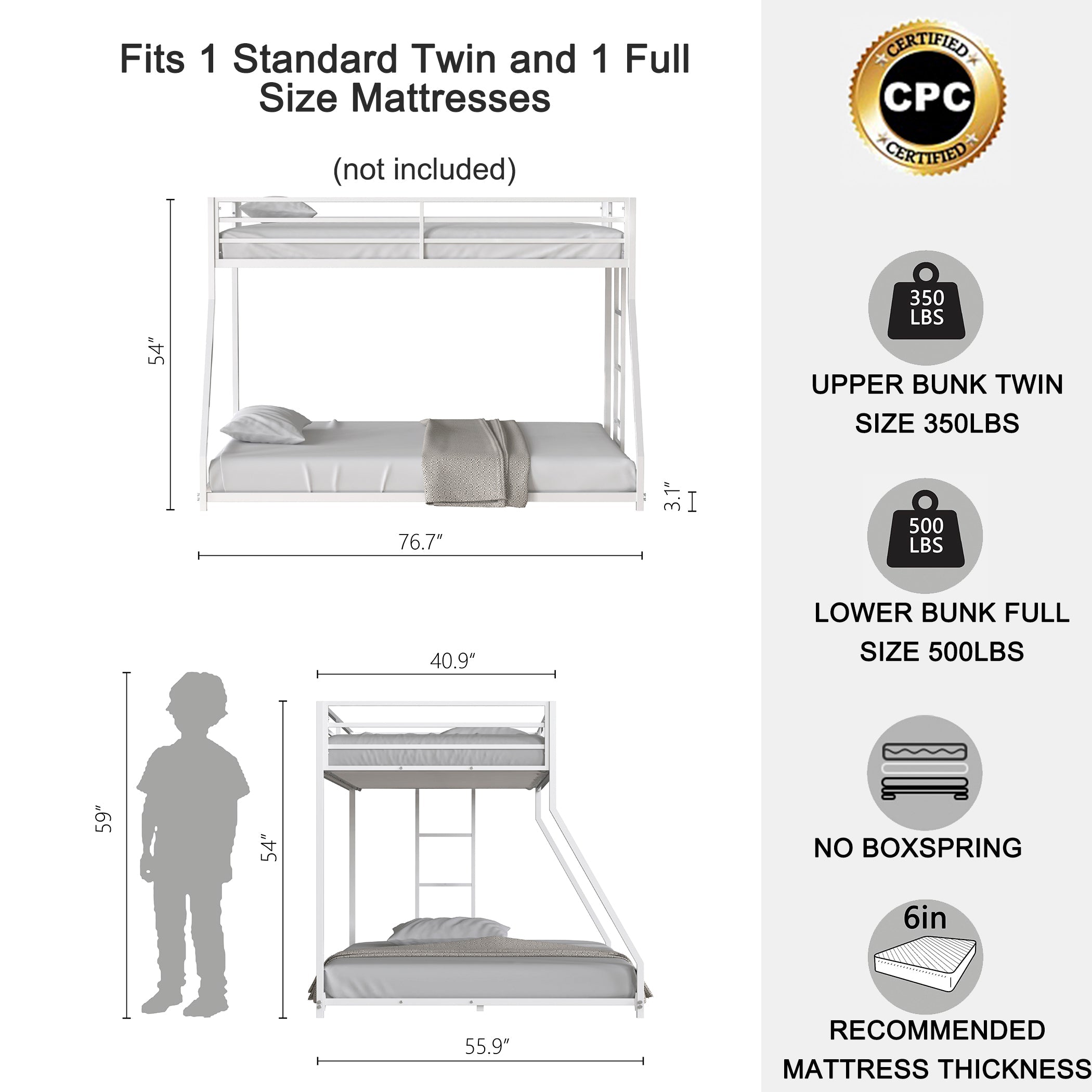 Adam Sturdy Twin Over Full Bunk Bed - Metal
