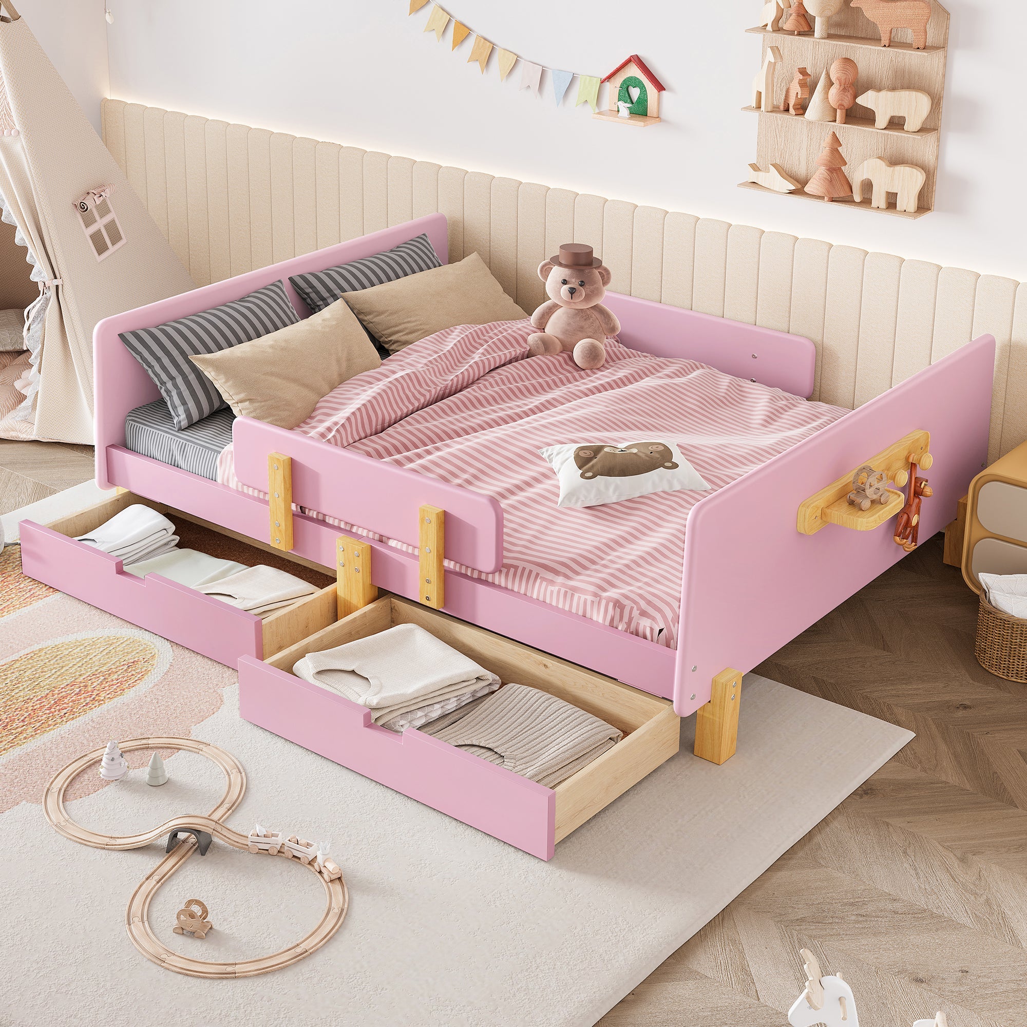 Full Size Platform Bed with Storage Drawers, White