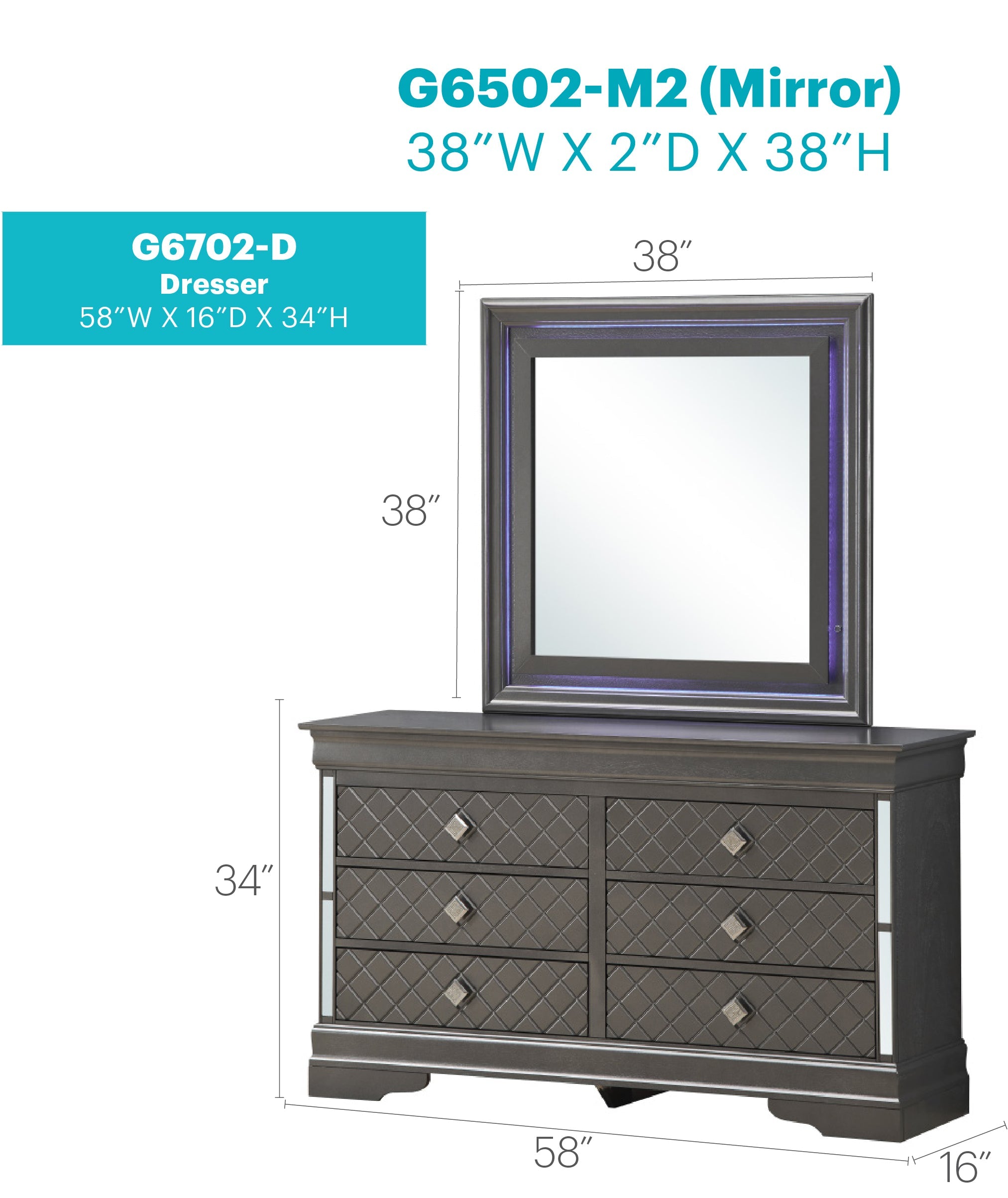 Verona Dresser - Metallic