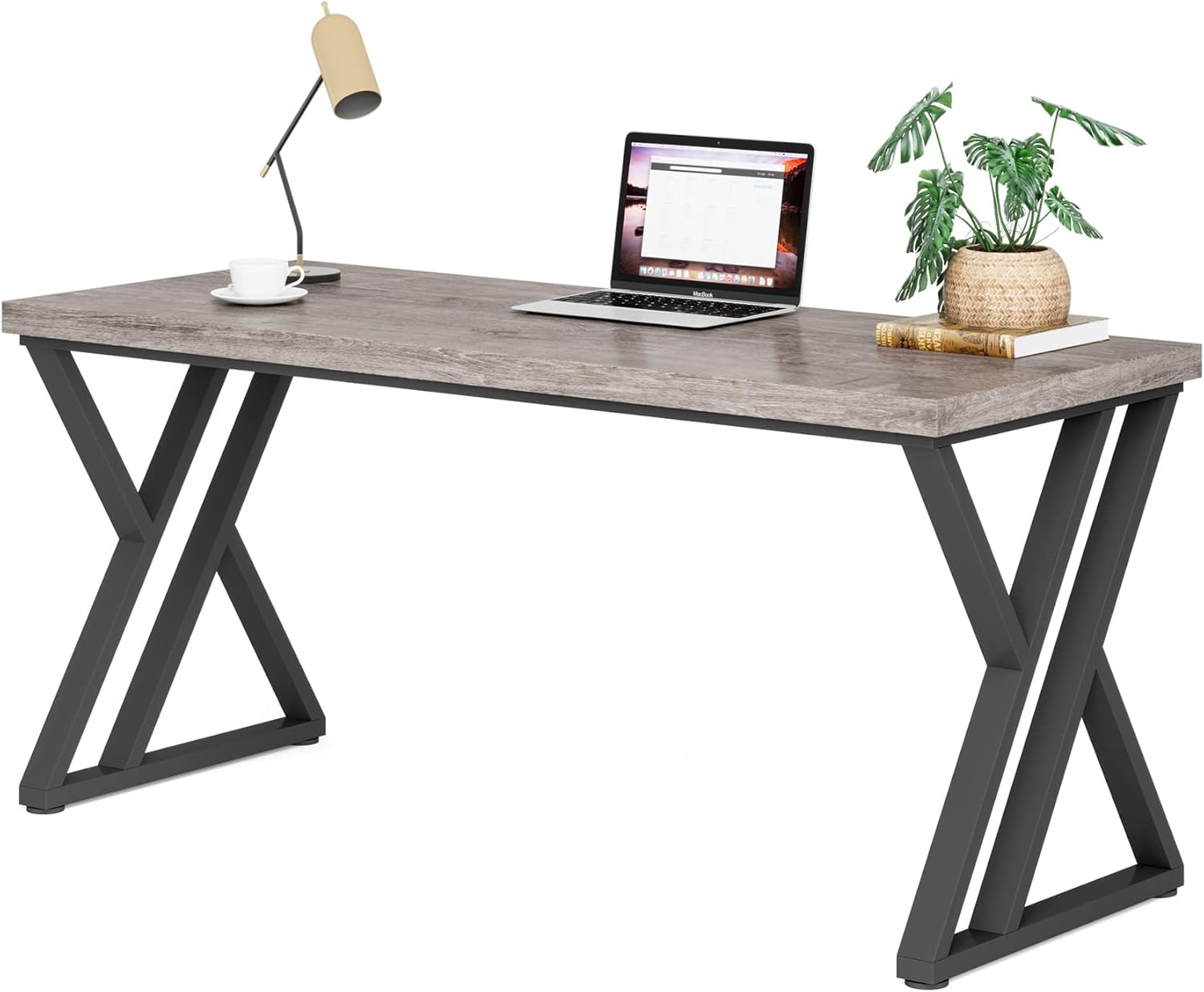 55” Modern Writing Desk with Z-Shaped Metal Legs