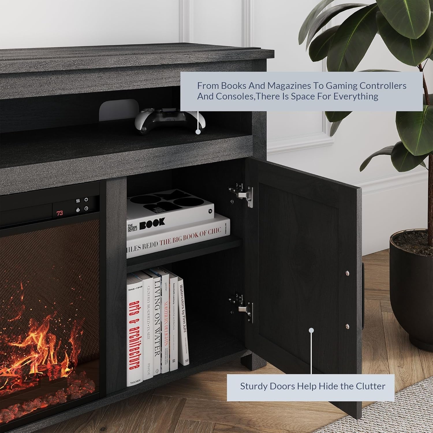 The Farmhouse 58 Inch TV Stand With Electric Fireplace Grey