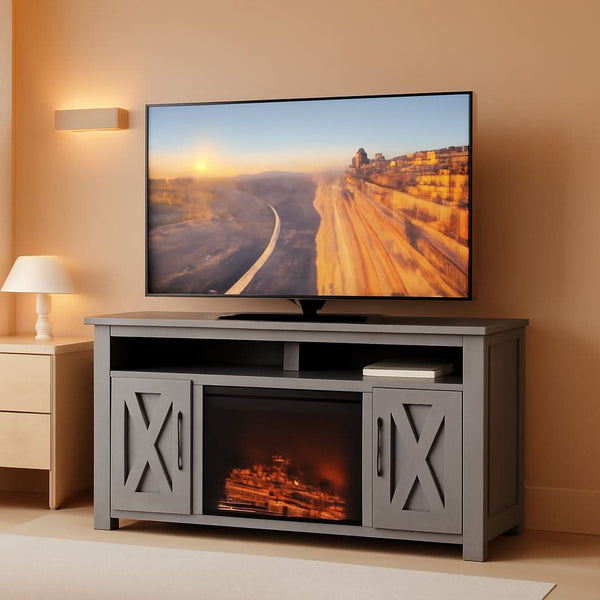 48 Inch Grey Wash TV Stand With Electric Fireplace