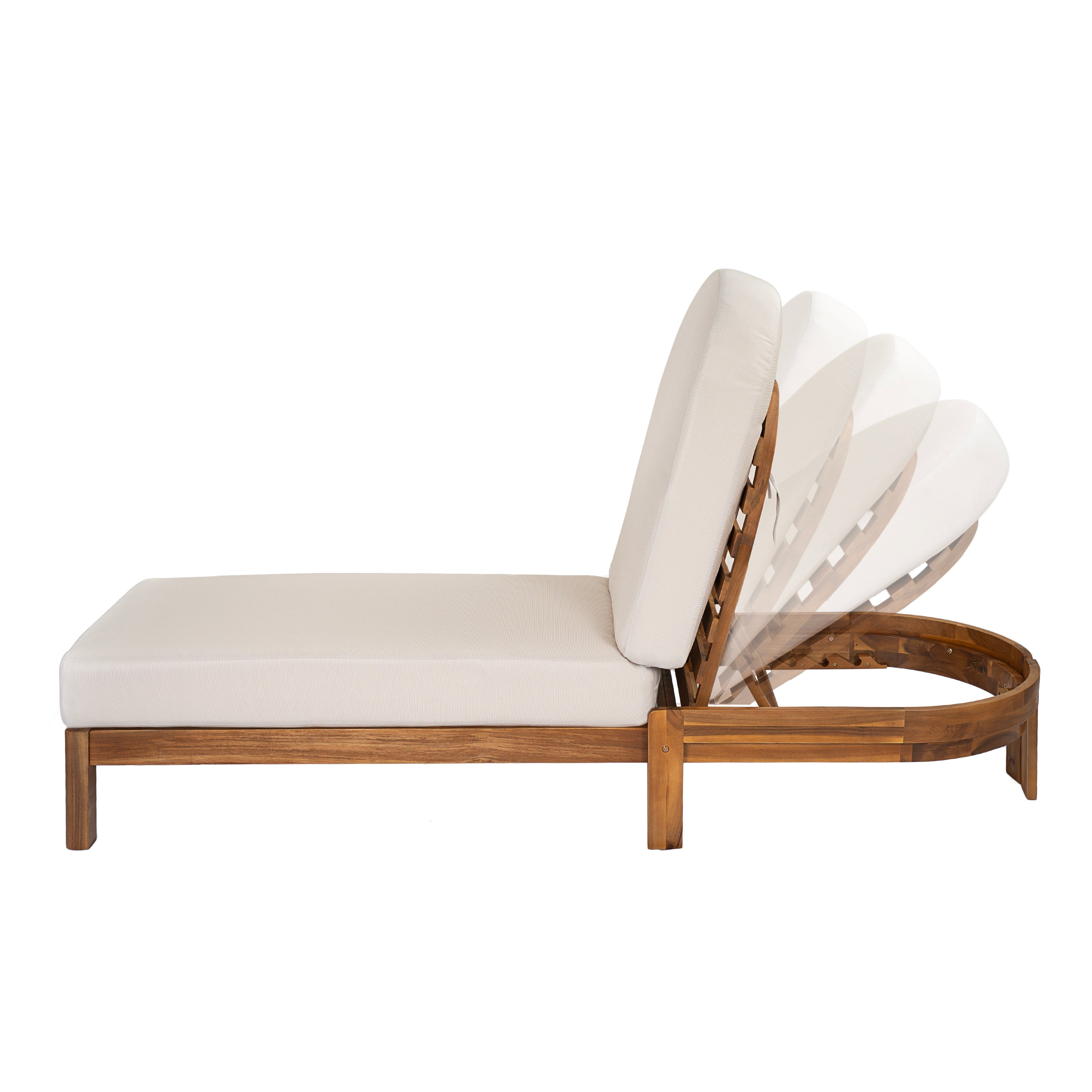 Genuine Acacia Wood Chaise Lounge Chairs with Adjustable Backrest - Set of 2