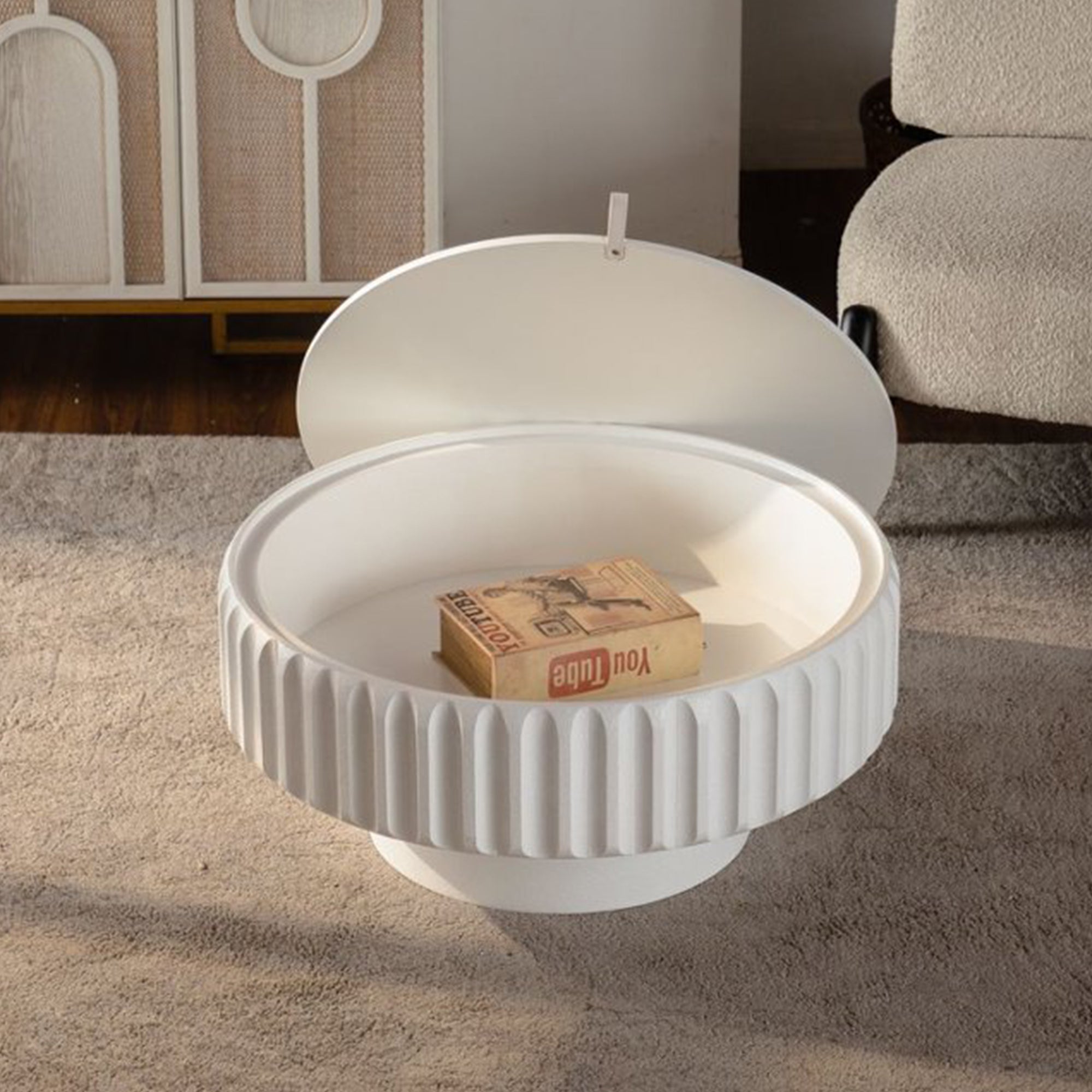Round Fluted Storage Table with Lift-Off Lid