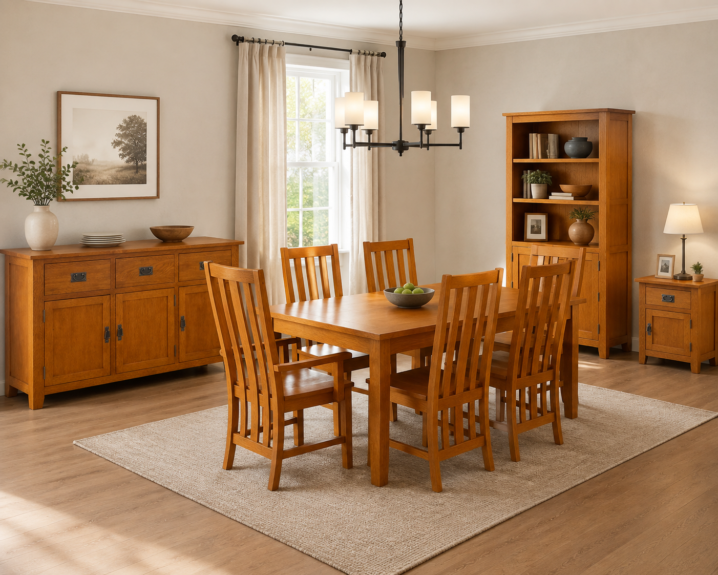 Mission Solid Oak 3 Drawer 3 Door Sideboard - Michael's Cherry (MC-A) - 59