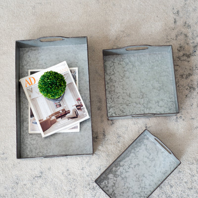 Set of 3 Decorative Galvanized Trays