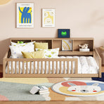 Wood Twin XL Bed with Storage Cabinets