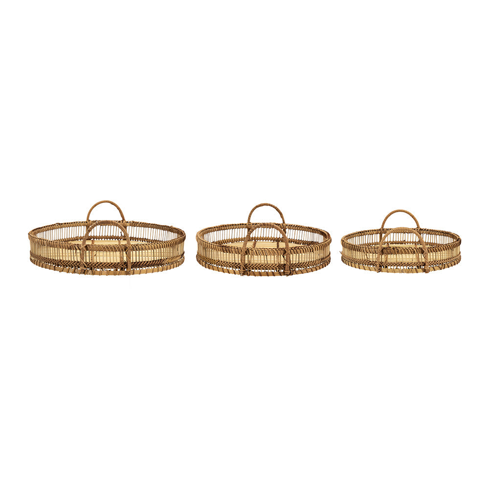 Set of 3 Round Bamboo Decorative Trays