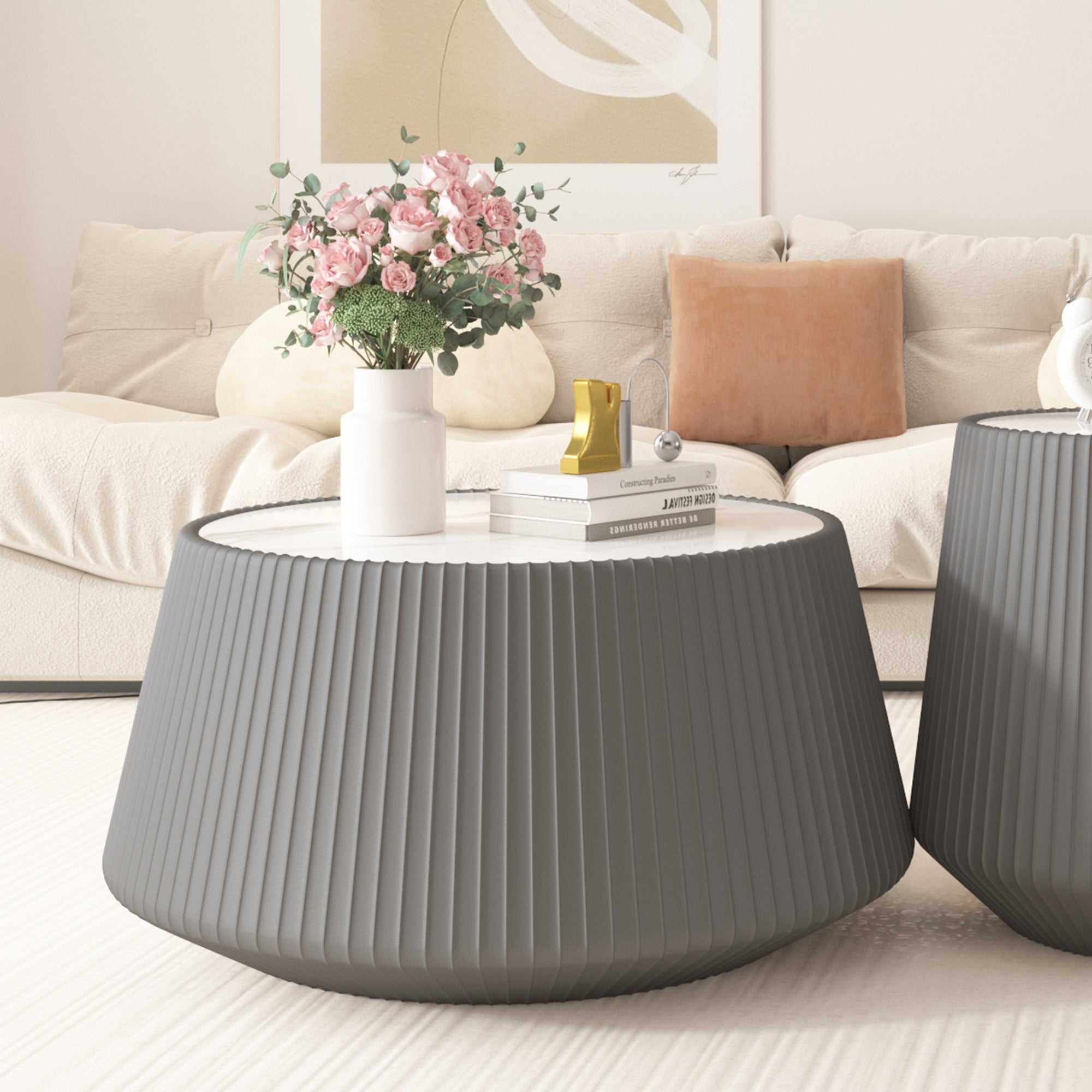Light Sintered Stone Leather Coffee Table