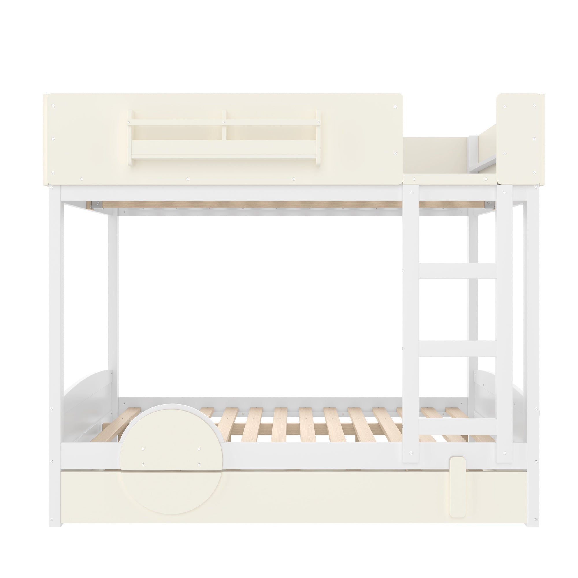 Full Bunk Bed with Trundle, White & Beige