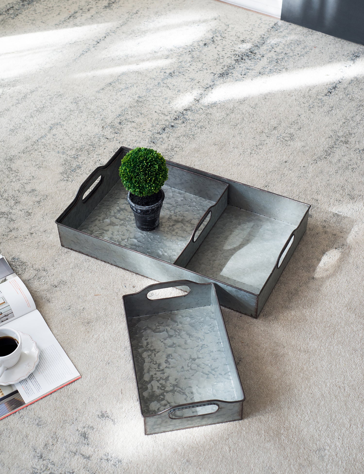 Set of 3 Decorative Galvanized Trays