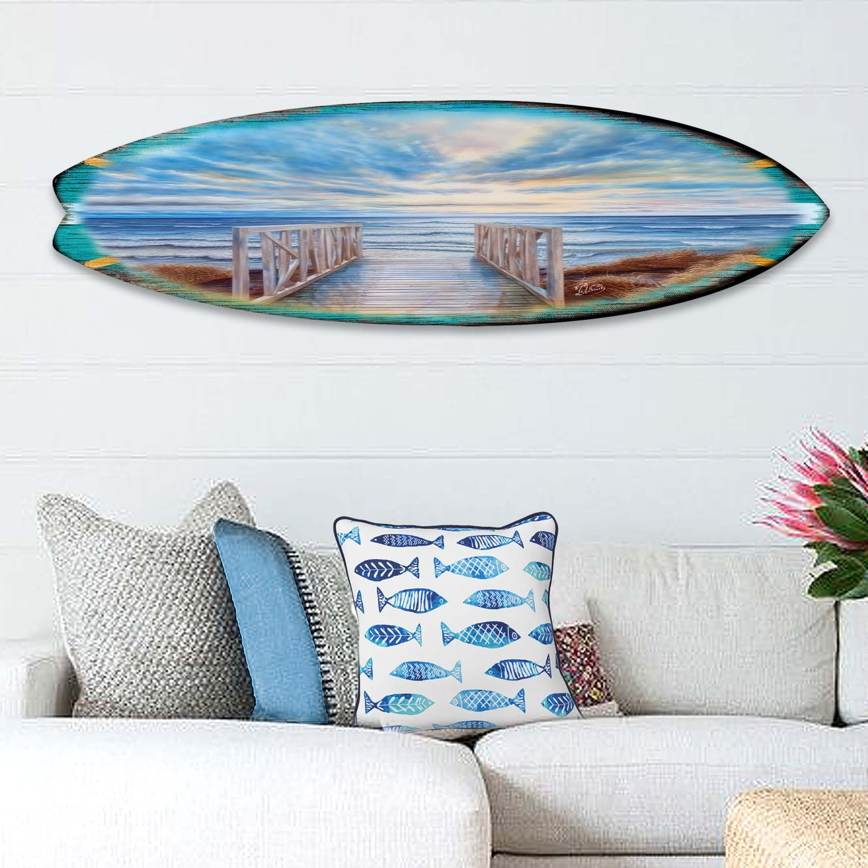 Wooden Pier Surfboard Coastal Wall Art