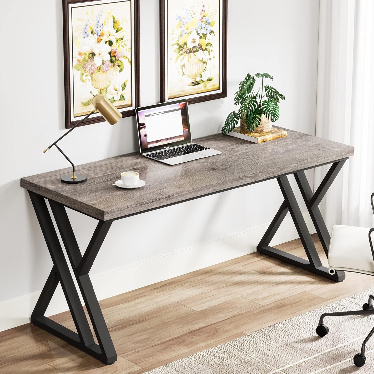55” Modern Writing Desk with Z-Shaped Metal Legs