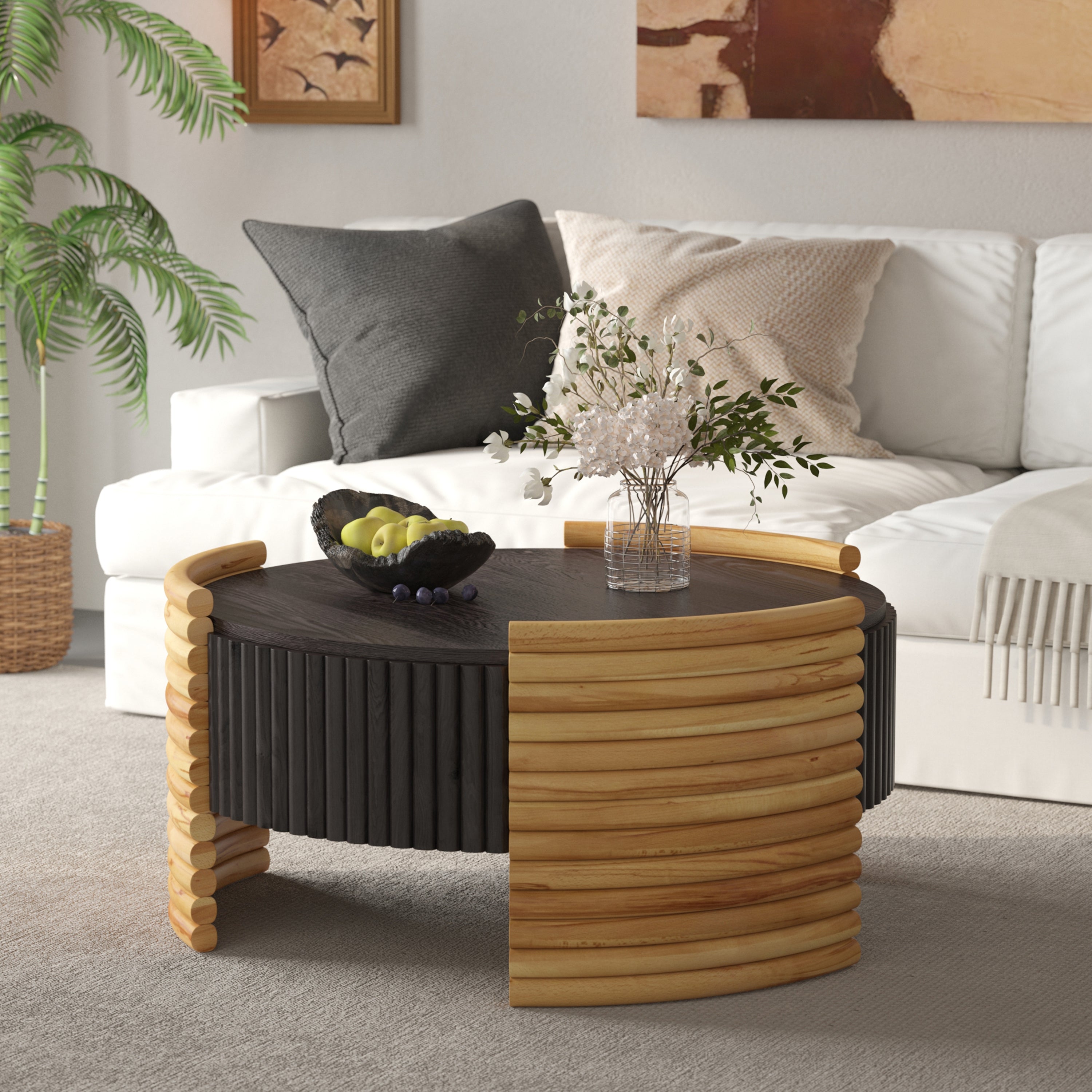 Modern Colorblocked Striped Coffee Table