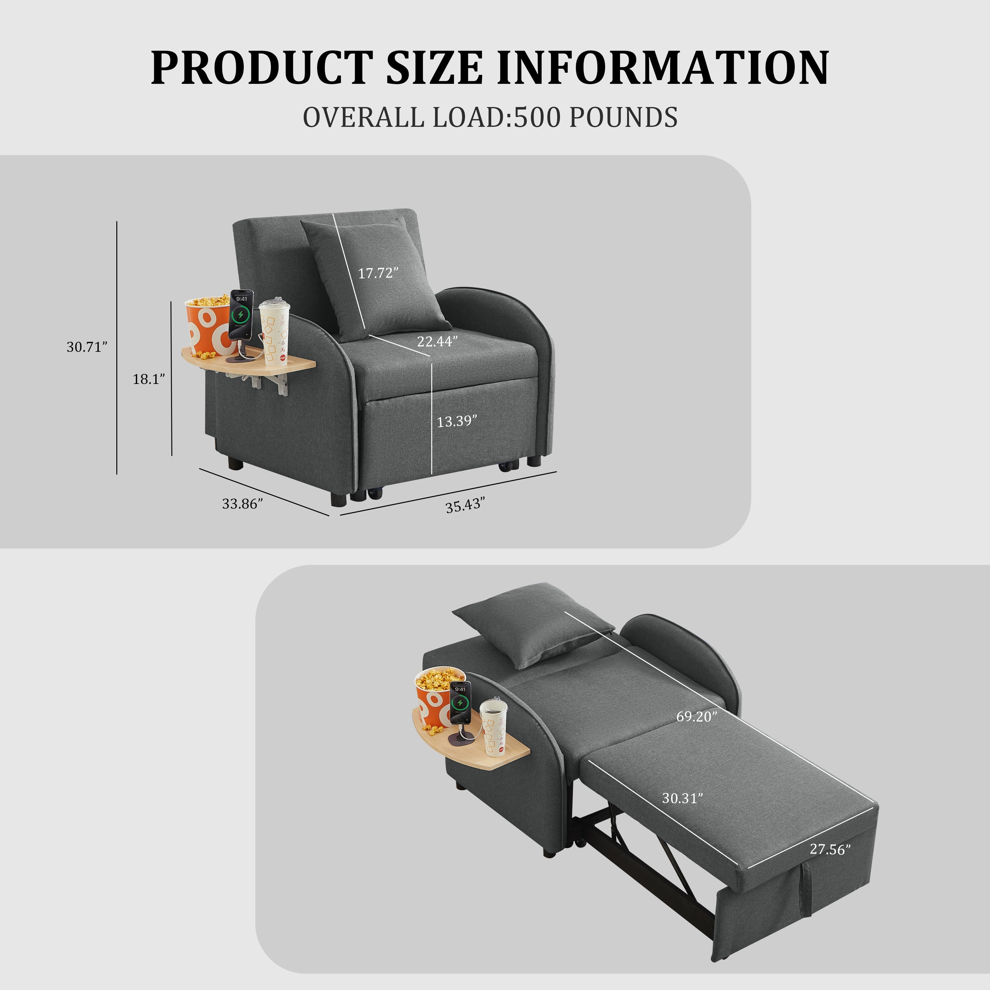 3 In 1 Convertible Sleeper Sofa Chair Bed