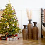 Hand-Woven PVC Rattan Vases, Set of 3 Decorative Floor Vases