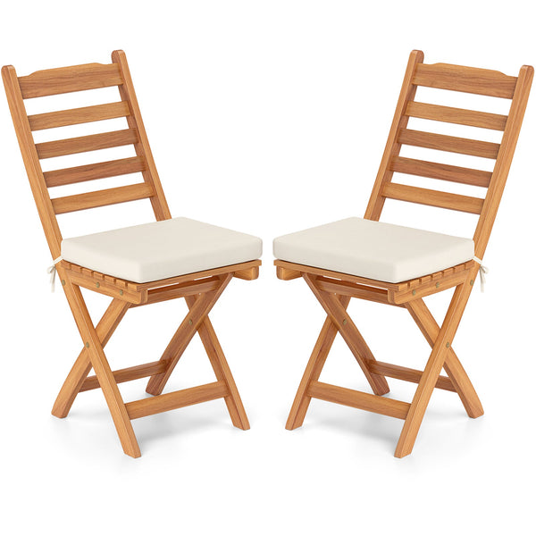 Patio Folding Chairs Set of 2 with Soft Seat Cushion