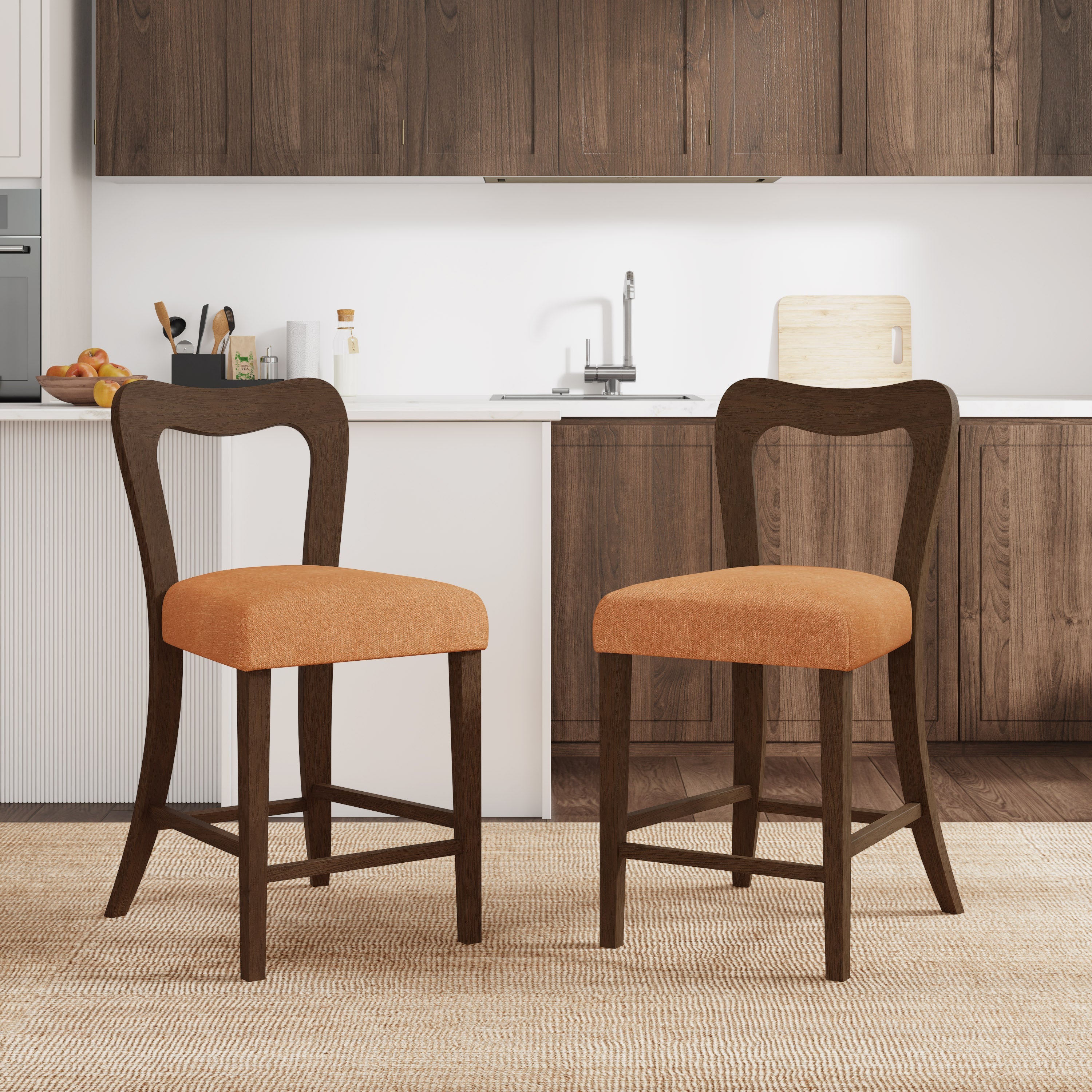 Counter Stool Without Arm (Walnut + Caramel) - Set of 2