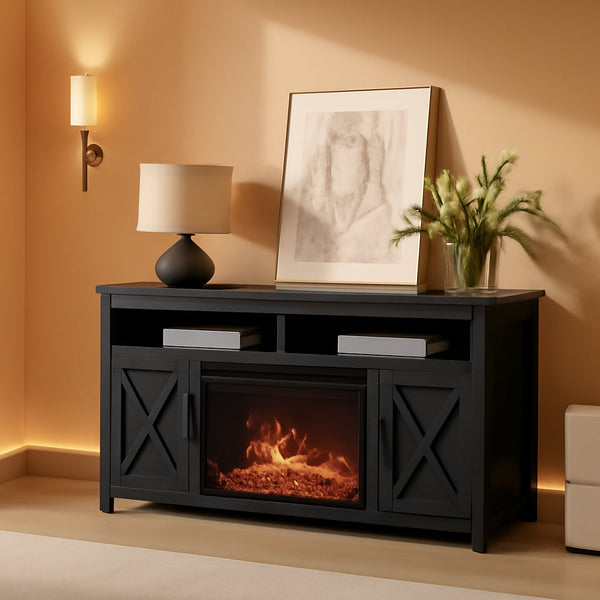 The Farmhouse 58 Inch TV Stand With Electric Fireplace Grey