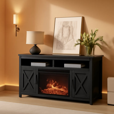 The Farmhouse 58 Inch TV Stand With Electric Fireplace Grey