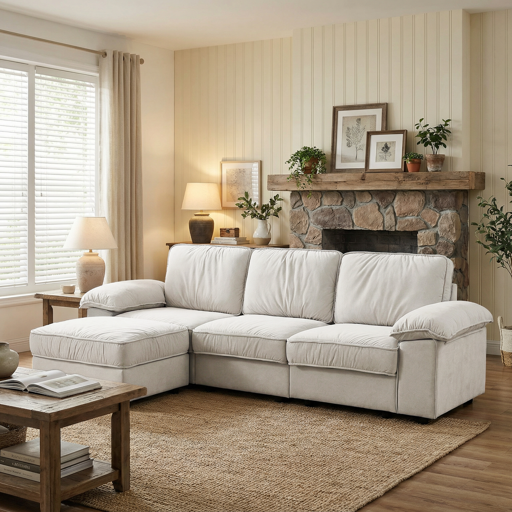 105.5-Inch Modern L-Shaped Sectional Sofa with Ottoman
