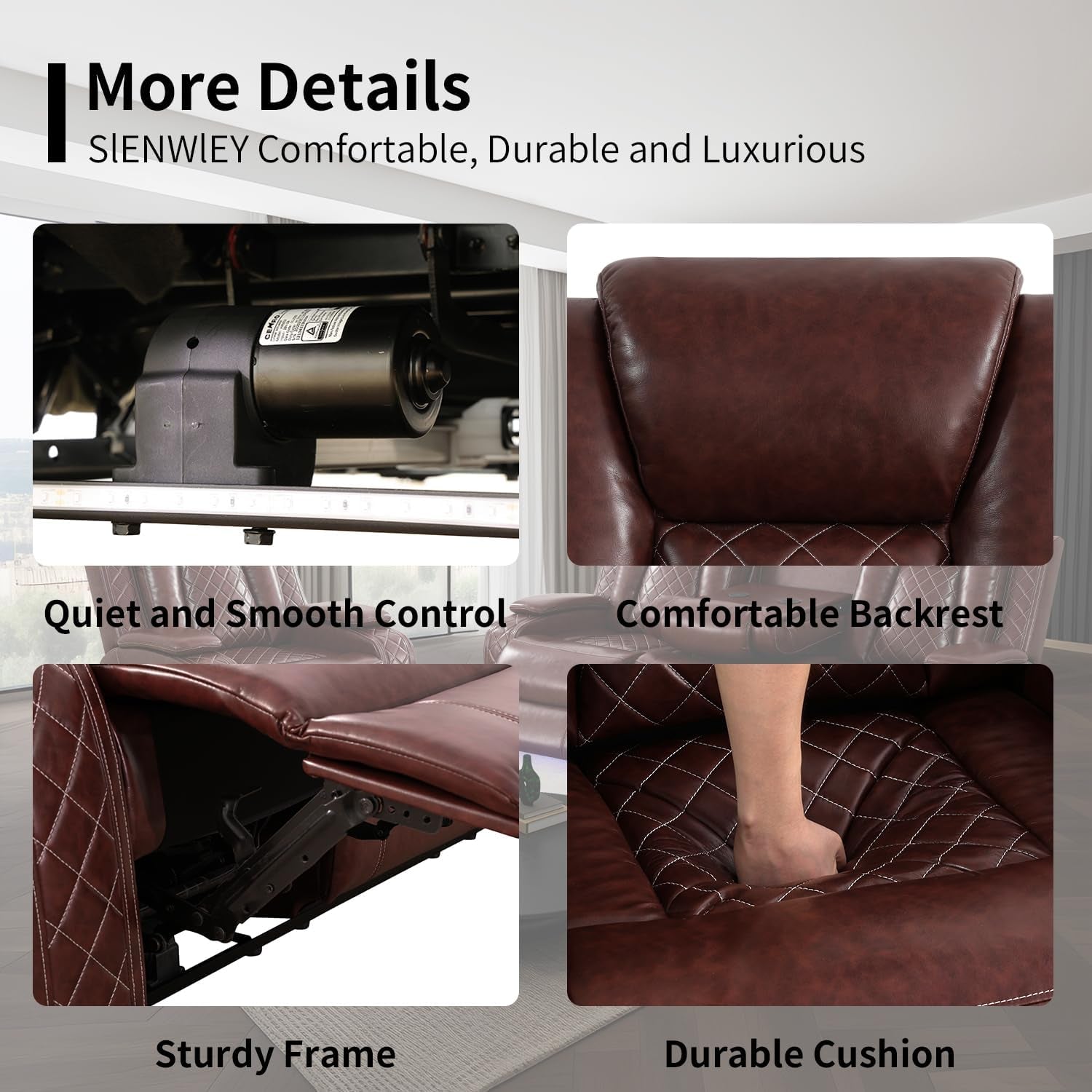 Techno Power Reclining Brown Leather Sofa Set
