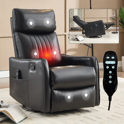 Black Faux Leather Heat Massage Manual Recliner