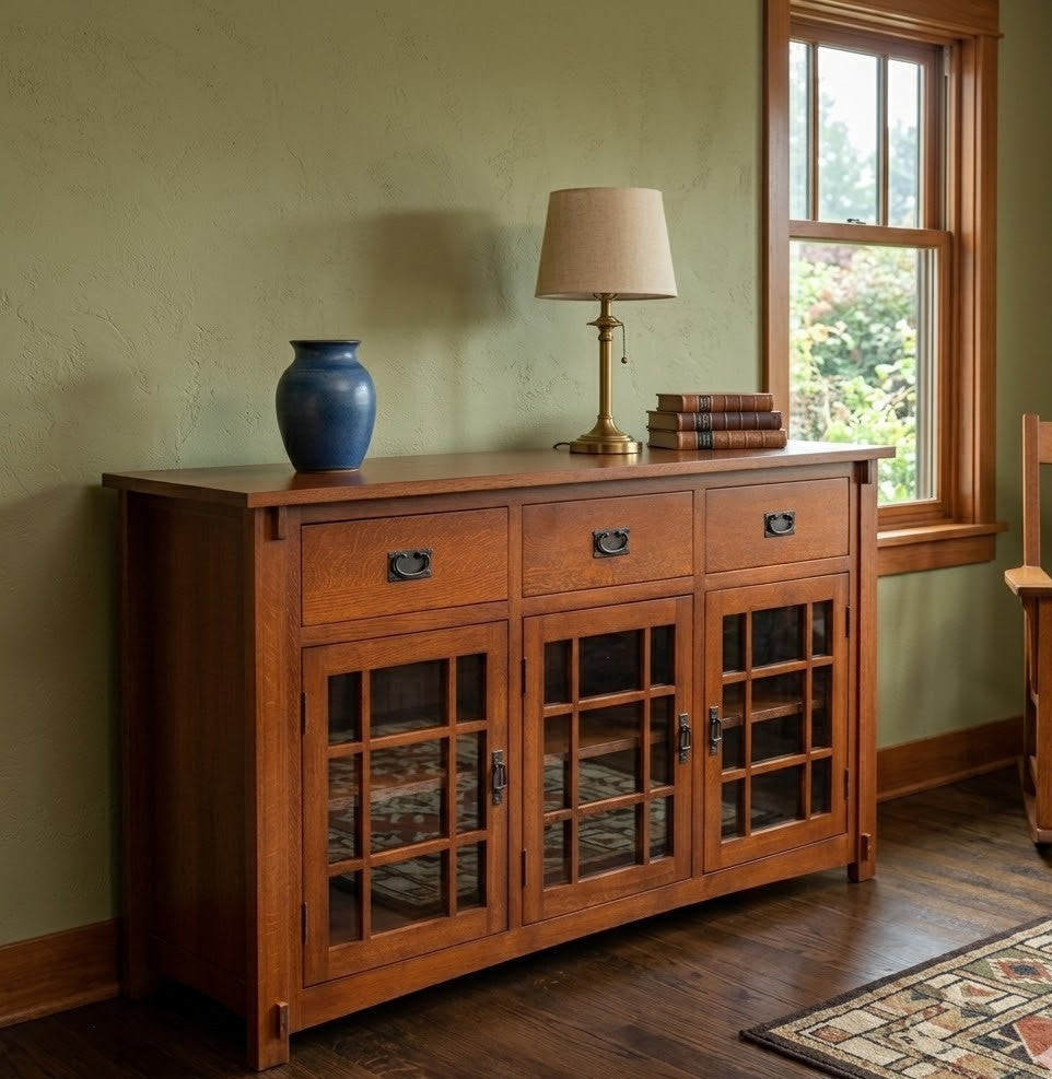 (Micheal's Cherry) Craftsman Mission Solid Oak Sideboard - 65