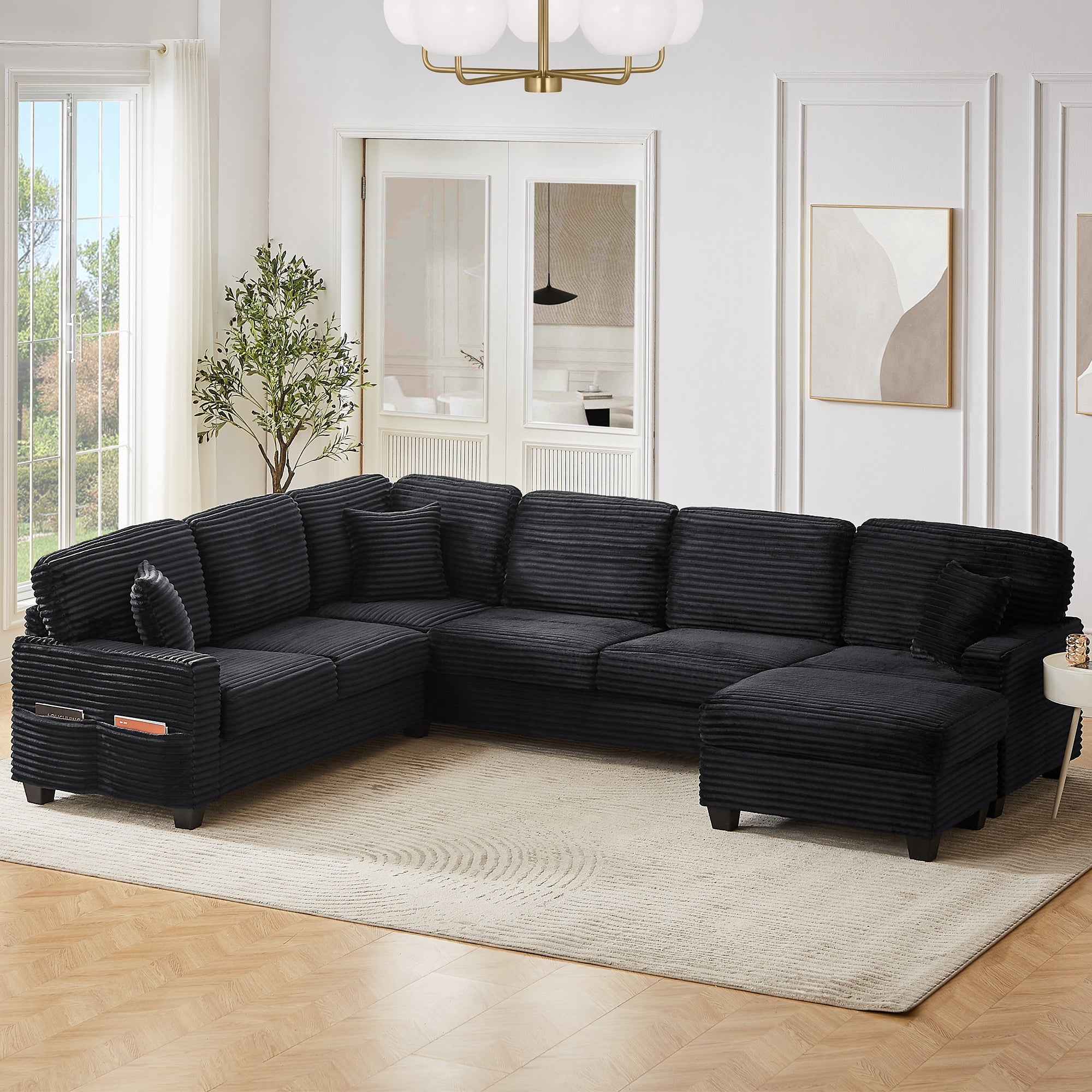 Sectional Sofa U-shaped Sectional with Movable Ottoman